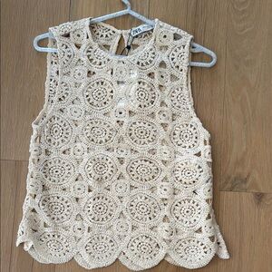 Zara Cream Cropped Embellished Tank Top